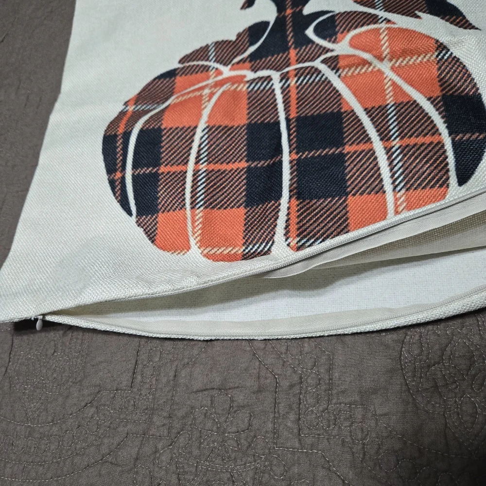 Fall Throw Pillow Cover Fall Decoration Autumn Rust Pumpkin Plaid